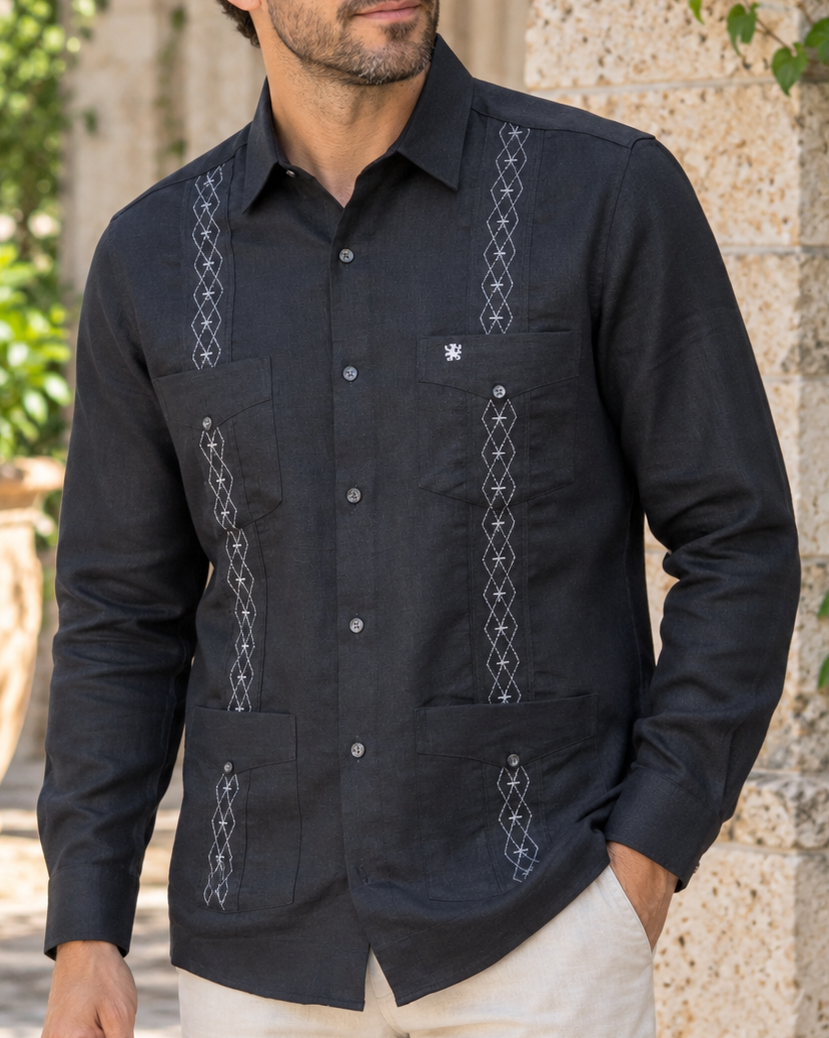 GUAYABERA MANCHESTER  PLAZA NEGRO TALLA S