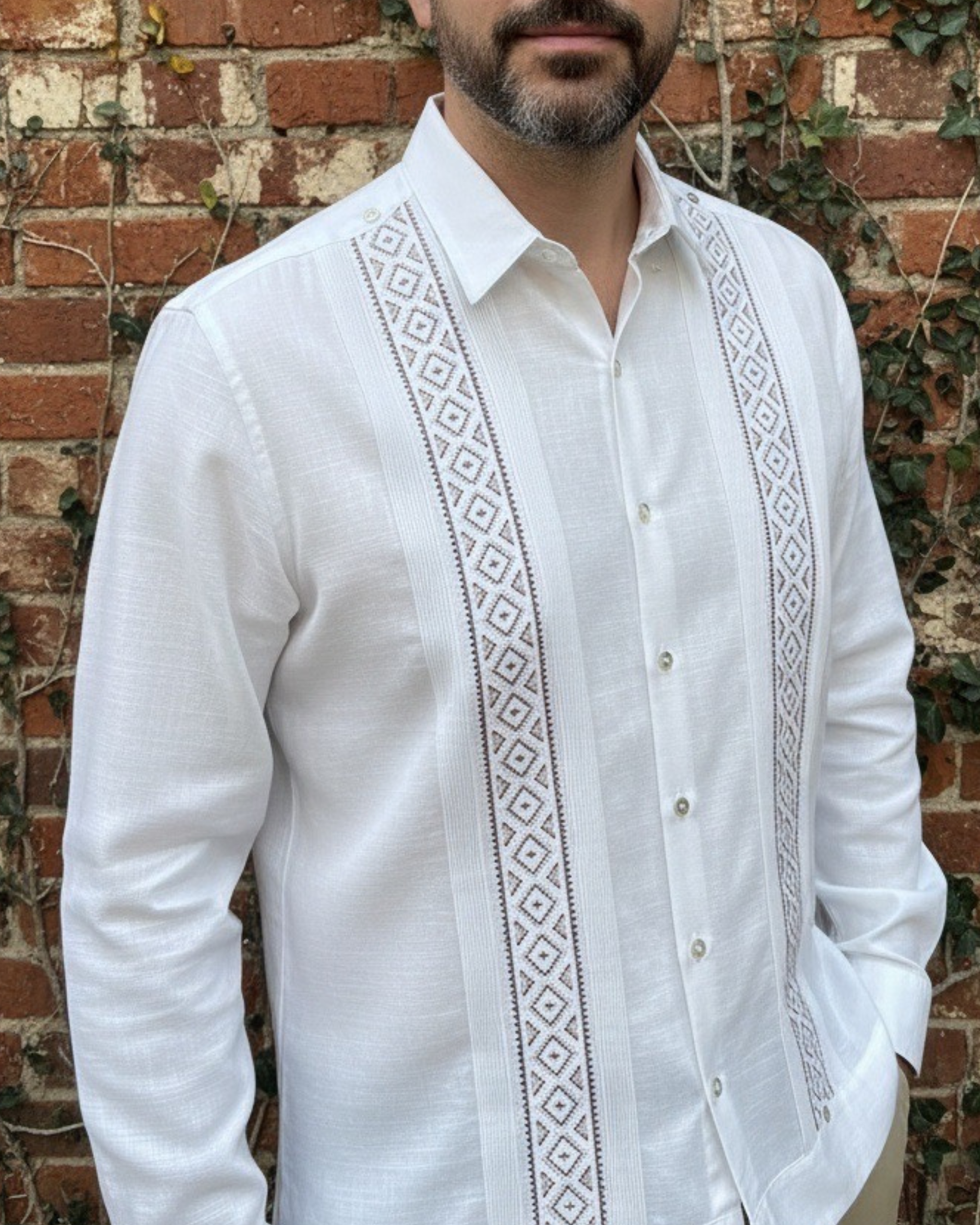 GUAYABERA MERIDANAS BLANCO ALFORJA