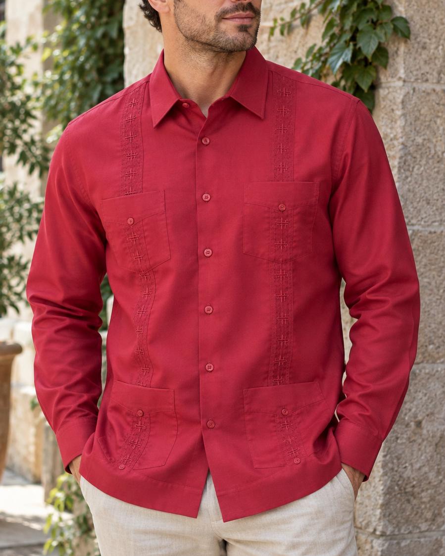 GUAYABERA MANCHESTER LAZZARO ROJO TALLA XXXXL